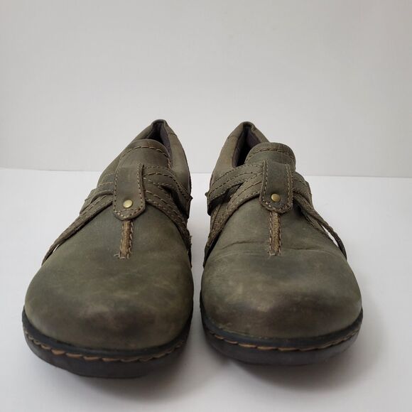 CLARKS Ideo Chilly Loafers Womens 9 M Green Leather Slip On Clogs Shoes Comfort - Picture 3 of 9